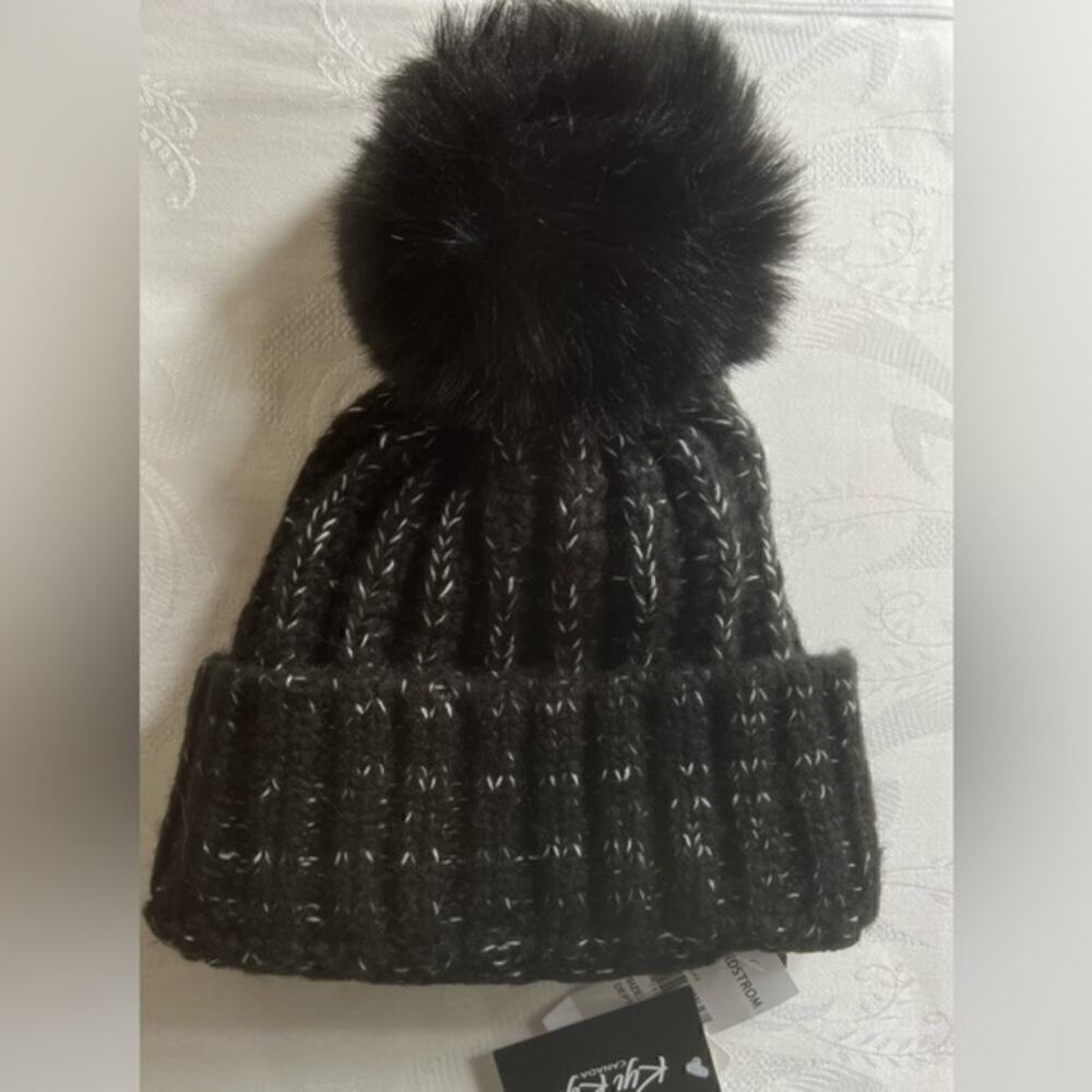 Kyi Kyi Chunky Wool Blend Beanie With Faux Fur Pomona Black Nwt — image 5 of 6